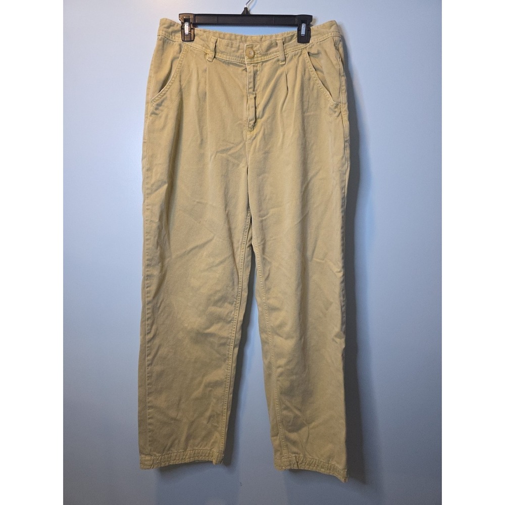 Free People Womens 12 Khaki Baggy Relaxed Fit Pleated Cotton Chino Trousers NOTE